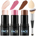 3Pcs Cream Contour Stick Makeup Kit, Shades with Highlighter, Blush and Bronzer Contour Stick for Sculpt the Cheeks, Long Lasting, Waterproof,