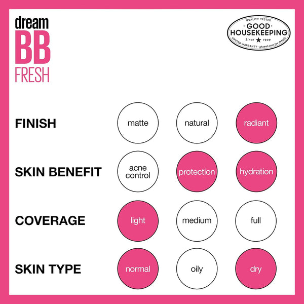 Maybelline Dream Fresh Skin Hydrating BB Cream, 8-In-1 Skin Perfecting Beauty Balm with Broad Spectrum SPF 30, Sheer Tint Coverage, Oil-Free,