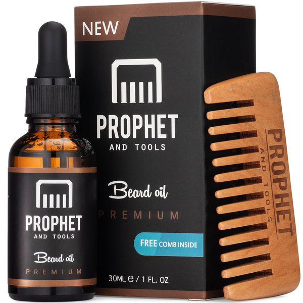 Premium Unscented Beard Oil & Comb Set - Thickens and Softens Beard, Relieves Itch & Dry Skin, 100% Natural, Fast-Absorbing Formula - Perfect for