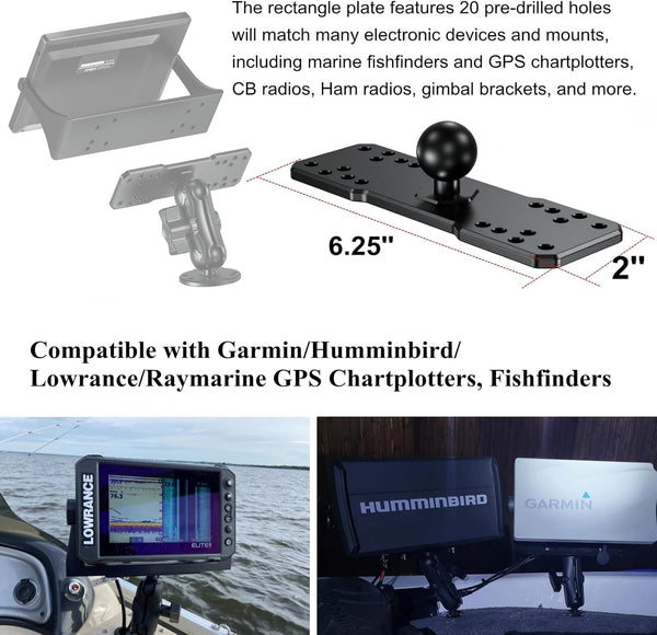 BRCOVAN 1'' Ball Fish Finder Mount, Aluminum Alloy Universal Marine Electronic Plate, Fit for RAM Mounts B Size 1 Inch Ball Double Socket Arm, Fit