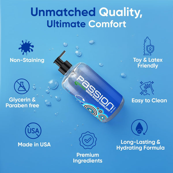 Passion Natural Water-Based Personal Lubricant, 34 Fl Oz - Premium, Non-Sticky, Easy-To-Clean Formula for Smooth, Comfortable Use