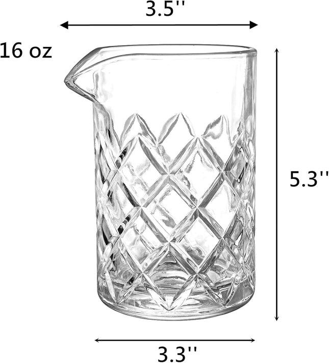Tebery Seamless Crystal Cocktail Mixing Glass for Stirring Drinks, 16Oz Thick Bo
