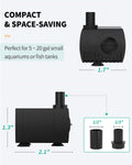 Uniclife 80 GPH Submersible Water Pump 4W 2.4ft High Lift Quiet Pump for Fountain Aquarium Fish Tank 80GPH