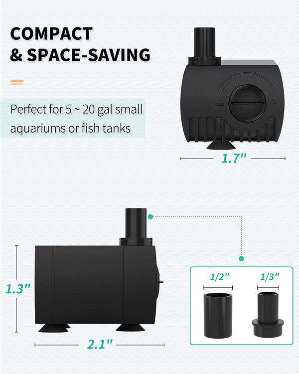 Uniclife 80 GPH Submersible Water Pump 4W 2.4ft High Lift Quiet Pump for Fountain Aquarium Fish Tank 80GPH