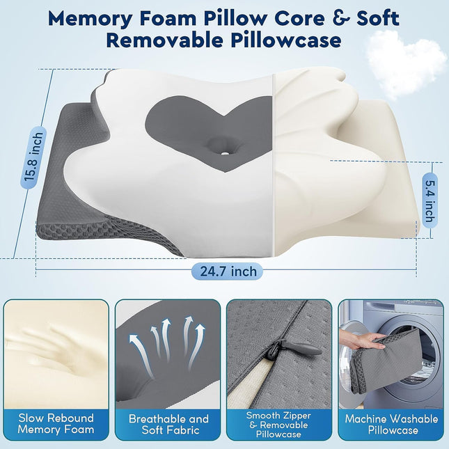Cervical Neck Pillow, Memory Foam Neck Support Pillows for Sleeping, Shoulder Pillow for Side Sleepers, Back Stomach Sle