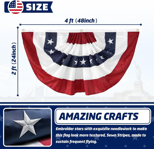 2X4 Ft American Pleated Fan Flag USA Bunting 4Th of July Flags Decor outside Porch Garden Banner Embroidered Patriotic S