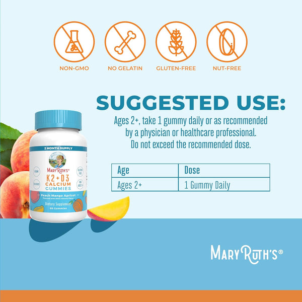 Maryruth Organics Calcium with Vitamin D & Vitamin K2, 2 Month Supply, Calcium Supplement Supports Bone Health & Joint Support, with Vitamins D3