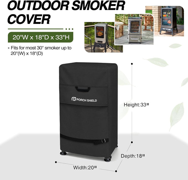 Porch Shield 30 Inch Electric Smoker Cover for Masterbuilt Smoker, Waterproof Heavy Duty Outdoor Smoker Grill Covers 20W X 18D X 33H Inch, Black