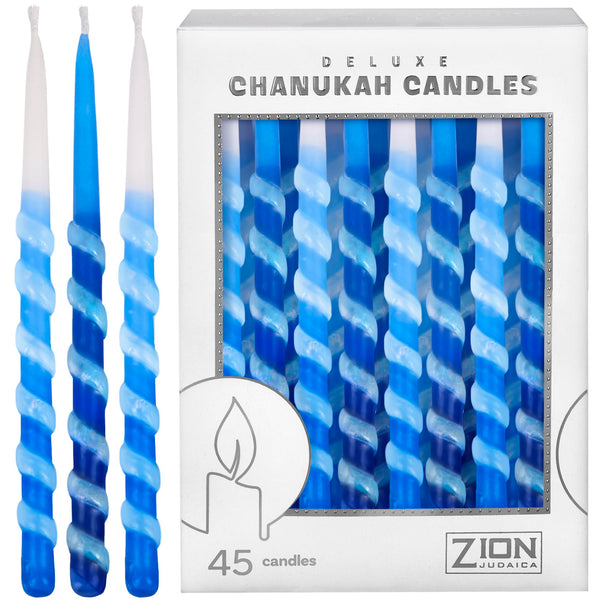 Zion Judaica Ltd Set of 45 Dripless Hanukkah Candles Spiral Candle Includes a DIY Dreidel, Prayer Card, Standard Size Menorah Candles for Eight