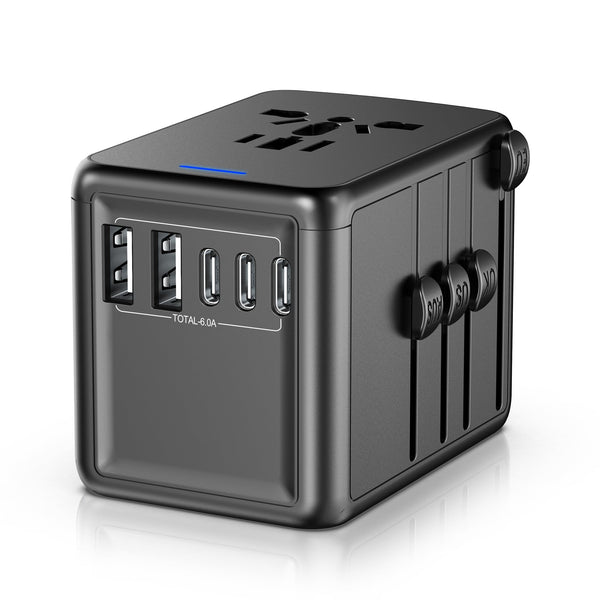 Universal Travel Adapter, 6.0A 30W 5 USB C/A Ports + 2500W AC Outlets, International Power Adapter for All USB Devices, Multi Plugs 110V 220V A/C,
