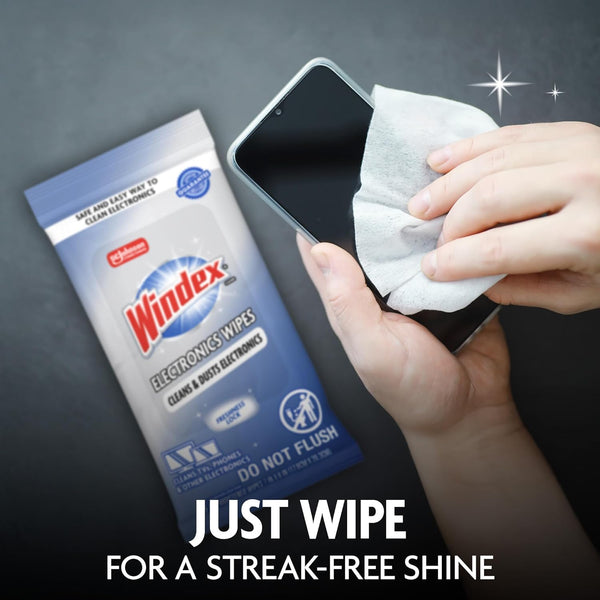 Windex Electronic Cleaning Wipes, Pre-Moistened Screen Wipes for Tvs, Phones, and Other Electronics, Resealable for a Freshness Lock, 25 Count