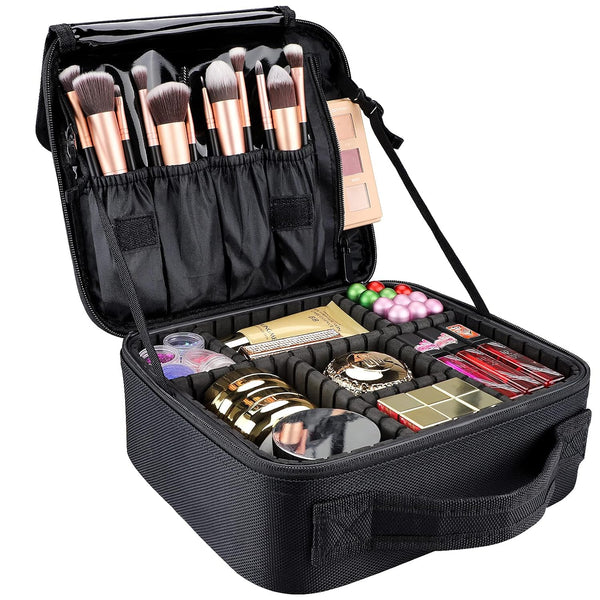 gzcz Travel Makeup Bag,Portable Makeup Case for Women,Professional Cosmetic Train Case Organizer Artist Storage Bag With Adjustable Dividers