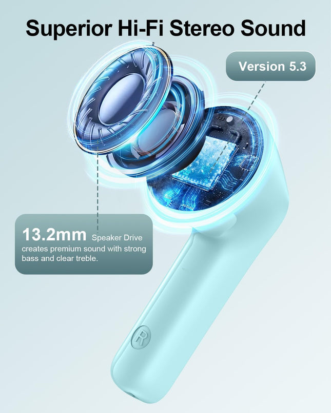 Wireless Earbuds, Bluetooth 5.3 Ear Buds, Headphones with Clear Stereo Sound, 40H Playtime with LED Digital Display, IPX
