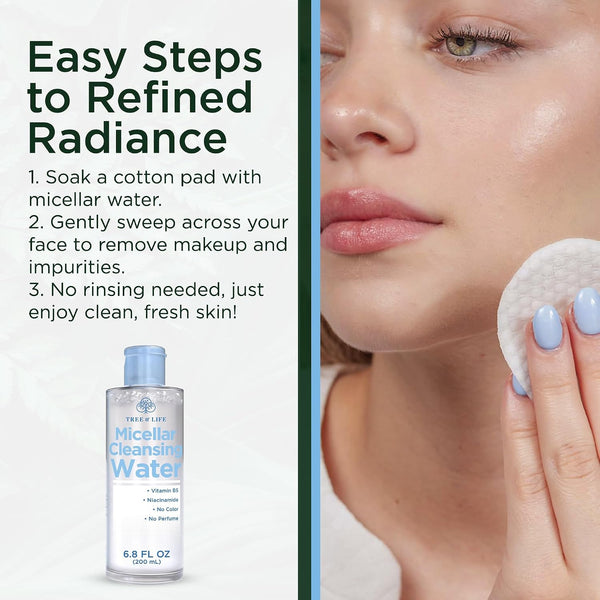 Tree of Life Beauty Micellar Cleansing Water (6.8Fl Oz) - Micellar Water Makeup Remover with Niacinamide, Vitamin B5, Glycerin - Eye Makeup