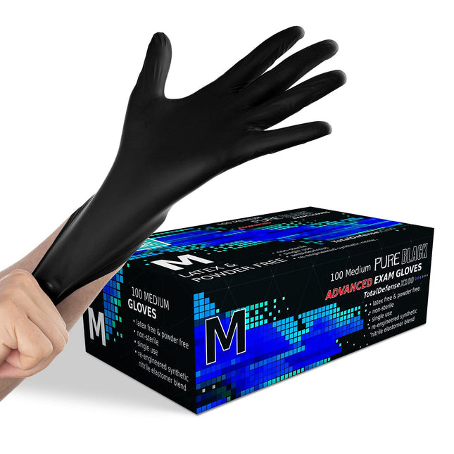 Dre Health Synthetic Nitrile Black Disposable Gloves Medium -100 PK No Latex Med