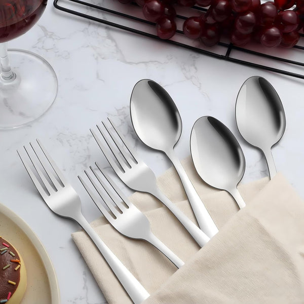 Unokit 24-Piece Spoons and Forks Set Silverware Set - Forks and Spoons Food Grade Stainless Steel Silverware for Home, Kitchen and Restaurant,