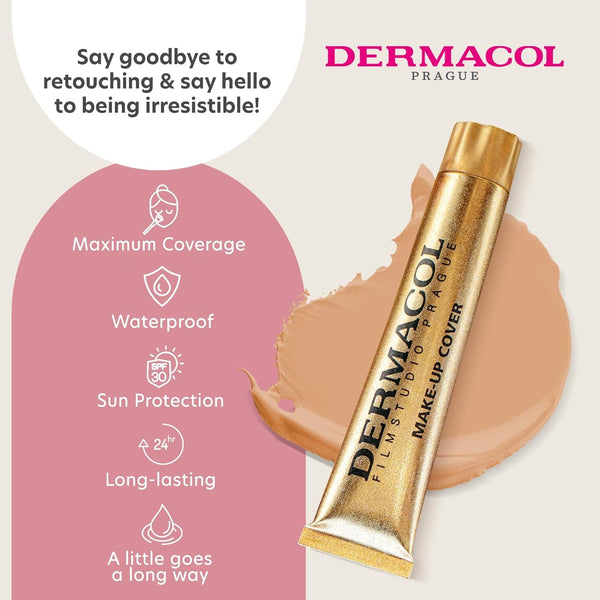 Dermacol - Full Coverage Foundation, Liquid Makeup Matte Foundation with SPF 30, Waterproof Foundation for Oily Skin, Acne, & under Eye Bags,