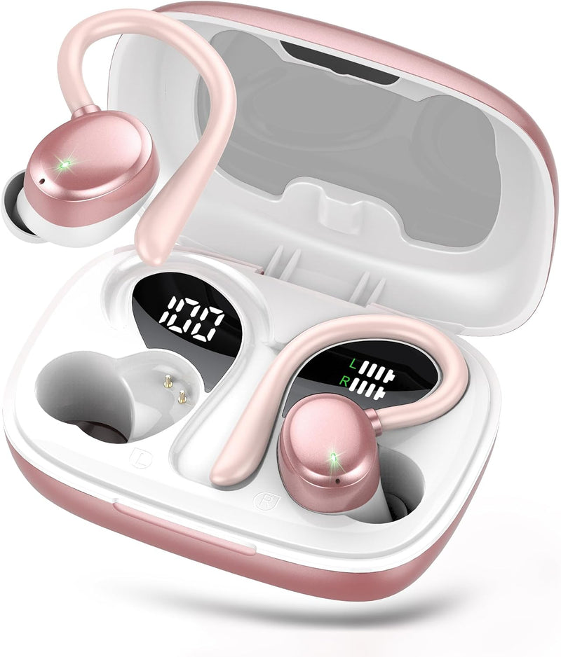 KT1 Wireless Earbuds V5.3, 120H Playtime, Bluetooth Earphones for Small Ear, IPX7 Waterproof Running Headphones, Deep Bass, over Ear Sport