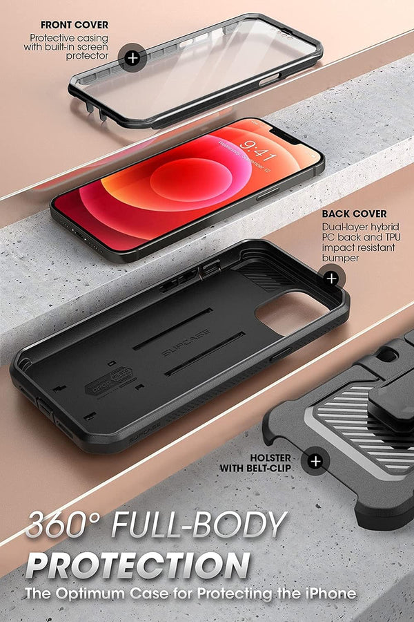SUPCASE for iPhone 13 Pro Max Case with Screen Protector (Unicorn Beetle Pro), [Built-in Stand & Belt Clip] Heavy Duty Full-Body Rugged Kickstand