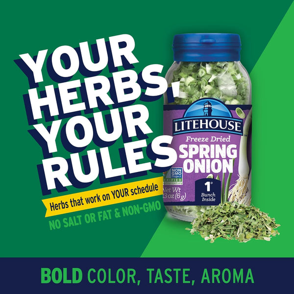 Litehouse Freeze Dried Spring Onion - Fresh Spring Onion, 1 Bunch Inside, Fresh Taste, Gluten Free, Keto Friendly, No Refrigeration - 0.23 Ounce