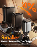 Retractable Car Charger for iPhone 18 Pro,75W Car Charger USB C Fast Charge Gray-Cord for Apple+Type C