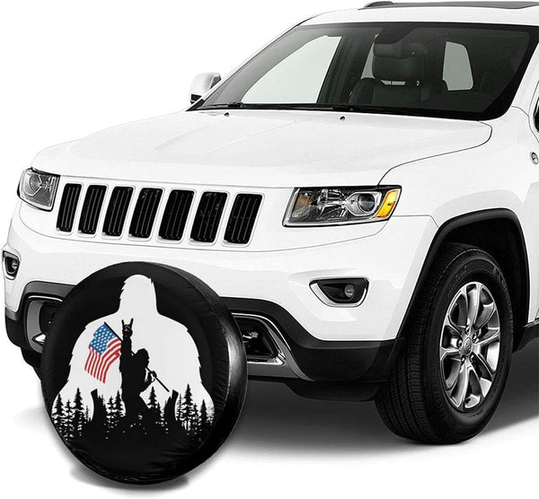Bigfoot American Flag Camping Spare Tire Cover Wheel Protectors Weatherproof Wheel Covers Universal Fit for Trailer Rv SUV Truck Camper Travel