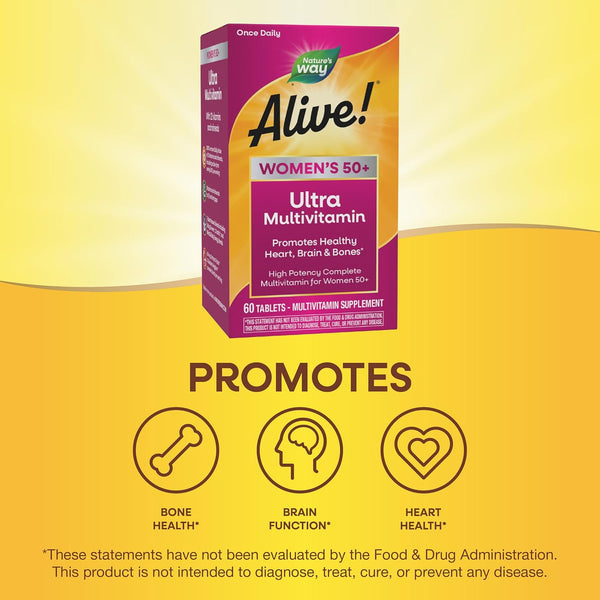 NatureÃ¢ÂÂS Way Alive! WomenÃ¢ÂÂS 50+ Ultra Potency Complete Multivitamin, High Potency Formula, Promotes Healthy Heart, Brain, Bones*, with