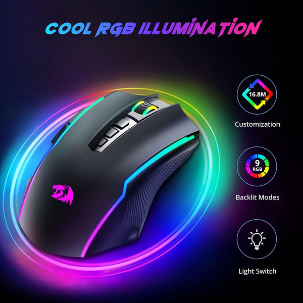 Redragon Gaming Mouse, Wireless Mouse Gaming with 8000 DPI, PC Gaming Mice with Fire Button, RGB Backlit Programmable Ergonomic Mouse Gamer,