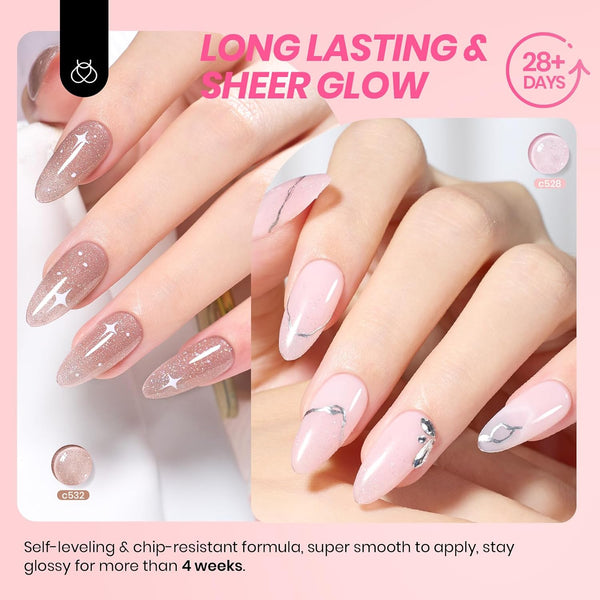 Beetles Jelly Gel Nail Polish Set, 6 Colors Shimmer Gel Polish Kit | Glitter Shimmer Nude Pink Brown Sheer Transparent Effect Soak Off UV Lady