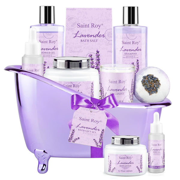Lavender Bath and Body Gift Basket, Facial Skin Care Set, Spa Kit for Women, Self-Care Relaxation Set, Pamper Kit Self-Care Set, Birthday,
