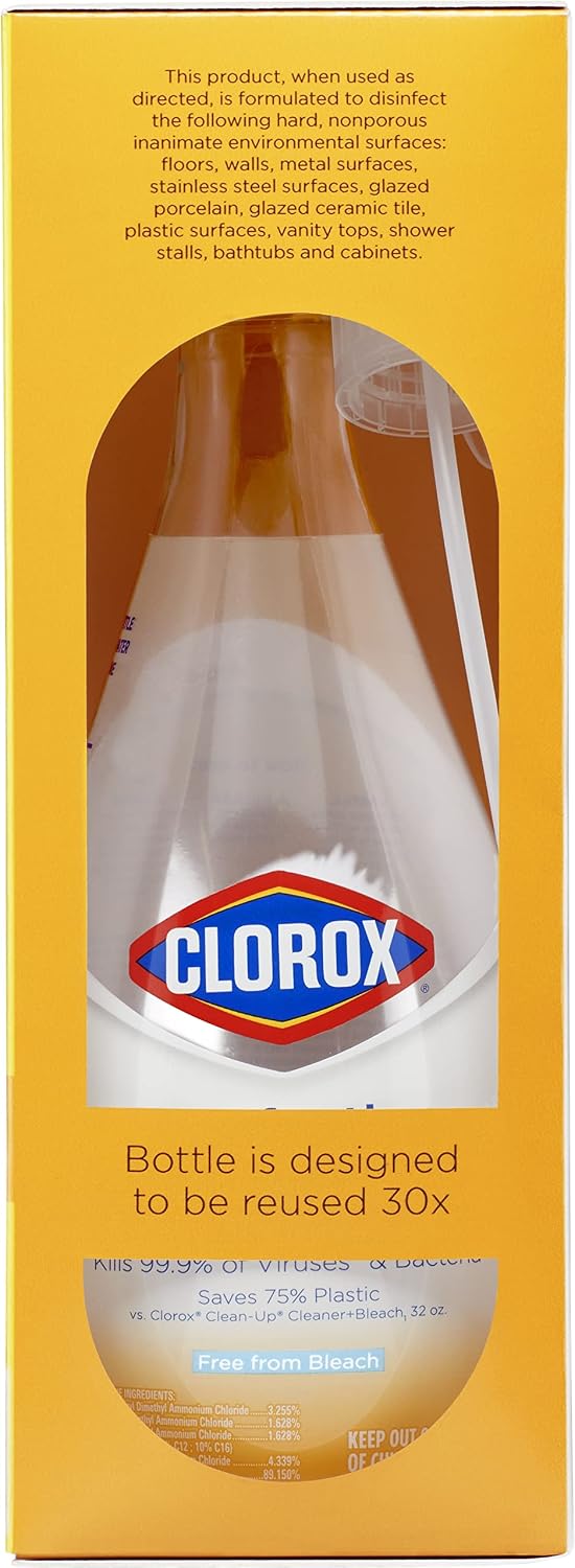 Clorox Disinfecting Multi-Purpose Cleaner Starter Kit, Household Essentials, One Reusable Spray Bottle Plus 2 Refills 2 Count (Pack of 1)
