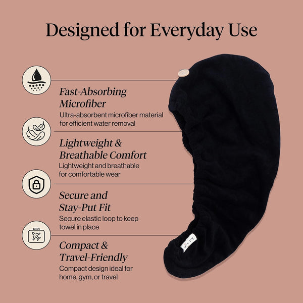 Kitsch Microfiber Hair Towel Wrap for Women - Black Black 1 Count