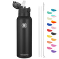 Han's Bottle Sports Water Bottle - 24 Oz, Straw Lid, Leak Proof, Vacuum Insulated Stainless Steel, Double Walled, Thermo Mug,Black 24 Ounces Balck
