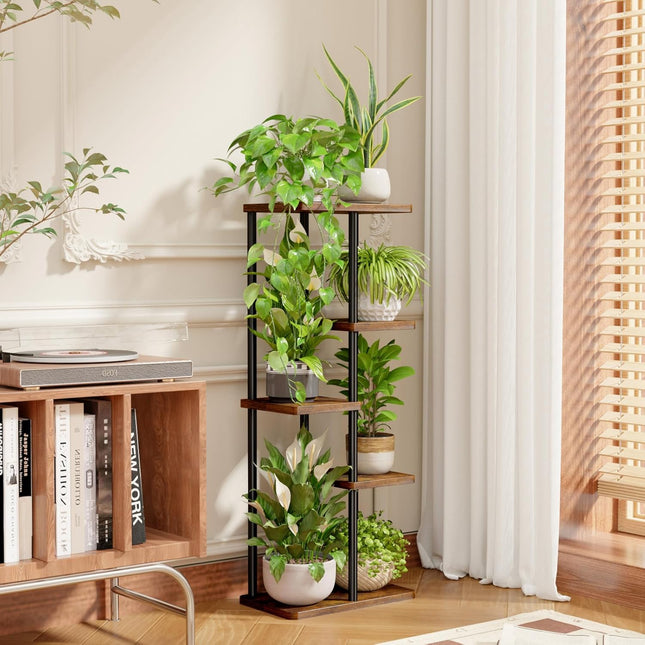 Bamworld Corner Plant Stand Indoor, 5 Tier Metal Plant Shelf for Multiple Plants, Tiered Flower Pot Stands for Patio Gar
