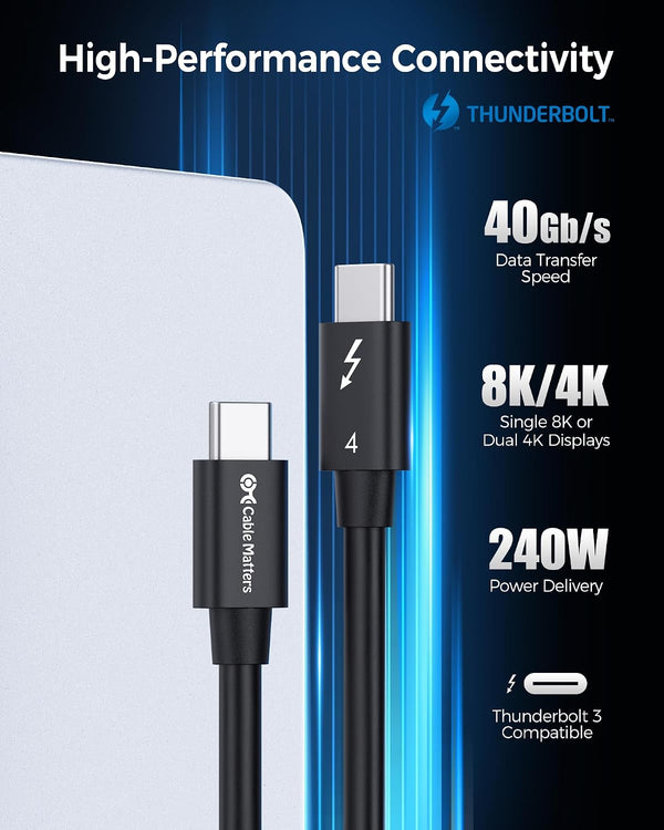 Cable Matters [Intel Certified] 40Gbps Thunderbolt 4 Cable, 3.3ft / 1m | Black, [8K@60Hz / 4K@240Hz, 240W Charging, 40Gbps Data Transfer],