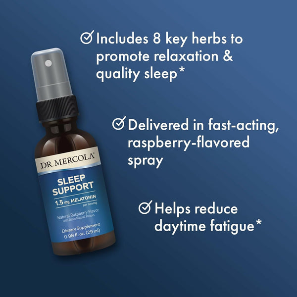 Dr. Mercola Sleep Support with Melatonin Spray - Supports Restful Sleep - Non-Gmo, Gluten-Free & Soy-Free - Natural Raspberry Flavor - 0.98 Fl Oz