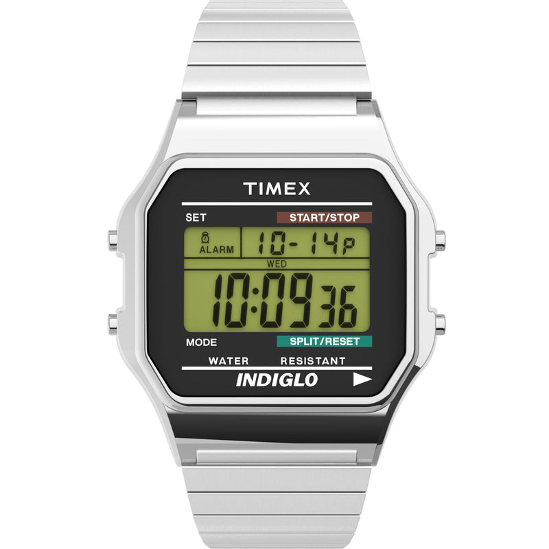 Timex Men's Classic Digital 34mm Watch Stainless Steel/Digital Silver/Silver-Tone