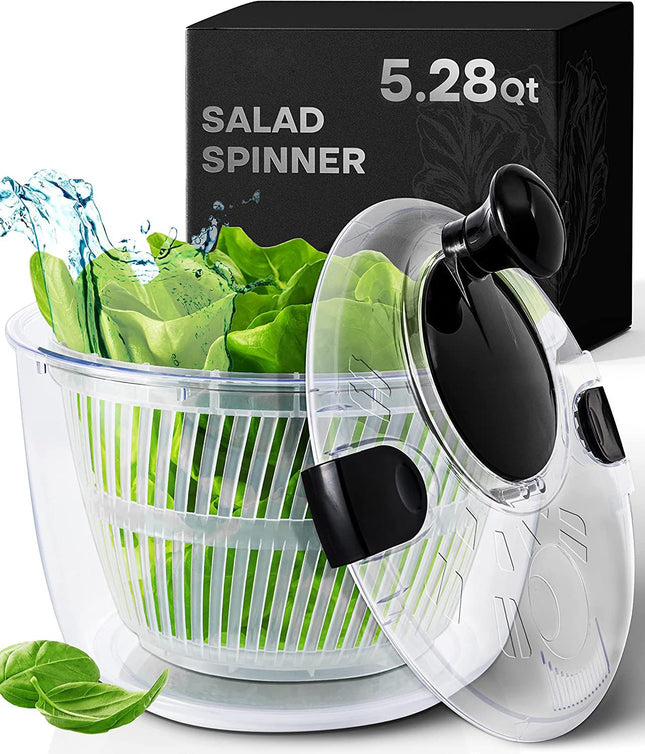 Joined Large Salad Spinner with Drain, Bowl, and Colander - Quick and Easy Multi-Use Lettuce Spinner, Vegetable Dryer, F