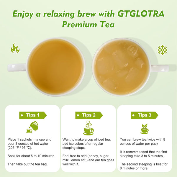 GTGLOTRA Oolong Tea Bags, 24 Whole Leaf Tea Bag, Alternative To Caffeine, 100% Natural Pure Tea, Stress Relief Pyramid Teabags, Suitable for