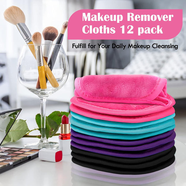Orighty Makeup Remover Cloths 12 Pack, Makeup Removal Face Cleansing Cloth, Reusable Make up Remover Pads Remove Instantly Dirt with Just Water, 5