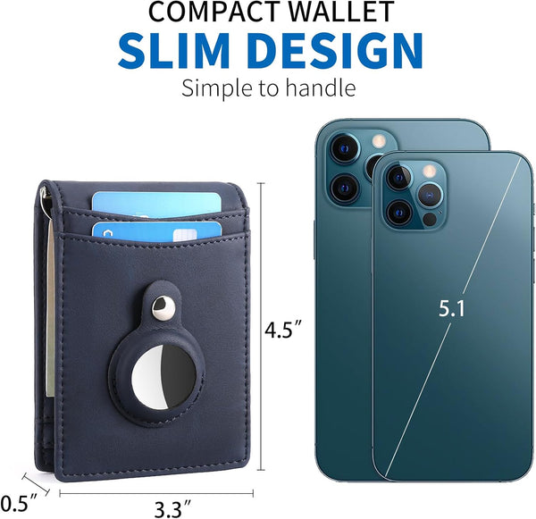 FALAN MULE Wallets for Men RFID Blocking Genuine Leather Bifold Minimalist Front Pocket Mens Wallet Dark Blue