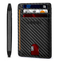 RUNBOX Slim Wallet for Men and Women, RFID Blocking Leather Card Holder Carbon Fiber Black