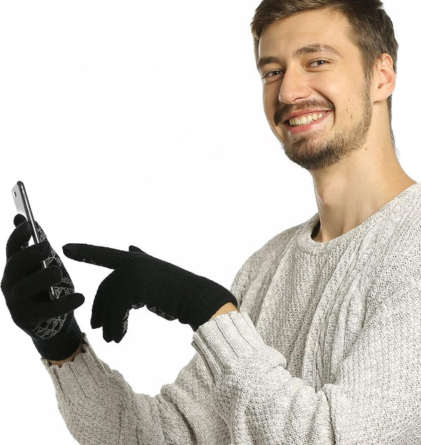 Vigrace Winter Warm Touchscreen Gloves for Men and Women Touch Screen Fleece Lined Knit Anti-Slip Wool Glove