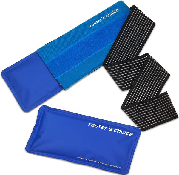 2 Soft Gel Ice Packs for Injuries Reusable with Extra Comfy Adjustable Cold Pack Wrap, Flexible Hot and Cold Compress 5x9 Inch (Pack of 2)