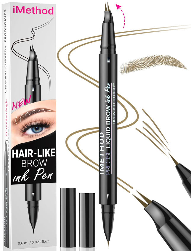 Imethod Curved Eyebrow Pen - Eyebrow Pencil, Brow Pencil 2-In-1 Dual-Ended Micro