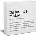 Difference Maker Definition Home Office Decor Wooden Box Sign, Motivational Farmhouse Decorative Positive Office Desk Accessories Wood Plaque