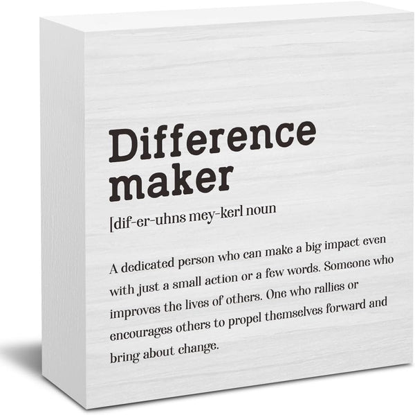 Difference Maker Definition Home Office Decor Wooden Box Sign, Motivational Farmhouse Decorative Positive Office Desk Accessories Wood Plaque