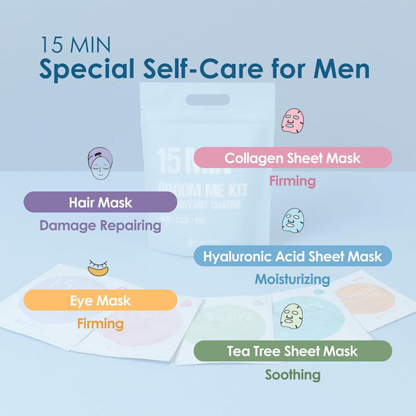 Naisture 15 Min Groom Me Kit Skincare Gift Set for Men – All-in-One Bundle with Hair, Face, & Eye Masks, Complete Grooming Self-Care Kit (5 pcs)