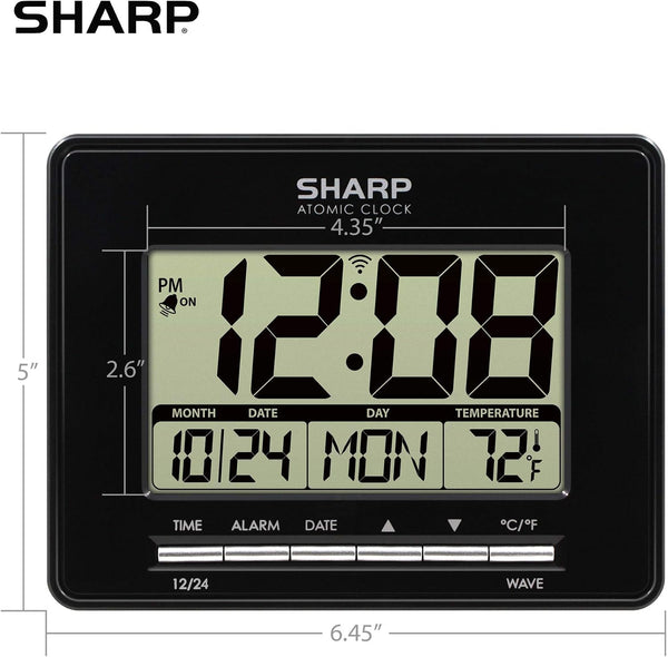 Sharp Atomic Digital Alarm Clock | Auto Set, Time Display, Date Display, Temperature Display