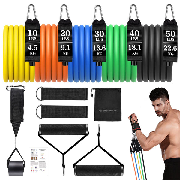 Resistance Bands Set, Himaly Exercise Bands Strength Training Fitness Bands Workout Elastic Bands with Legs Ankle Straps, Door Anchor, Handles &
